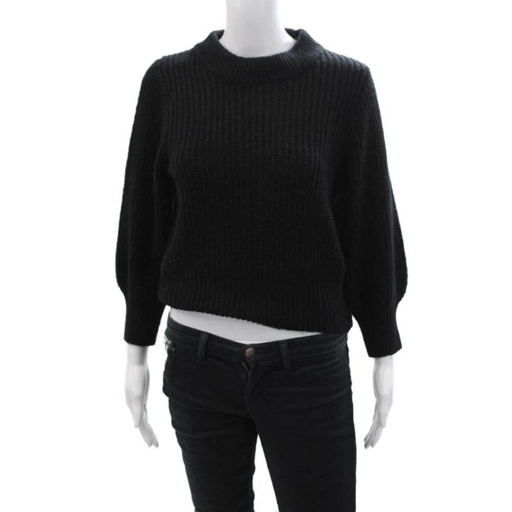 Designer Women Pullover Sweater Black Mock Neck Long Sleeve Size XS